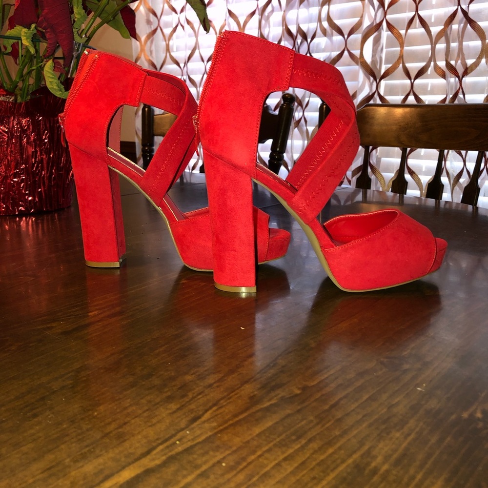 Red Block Heels
